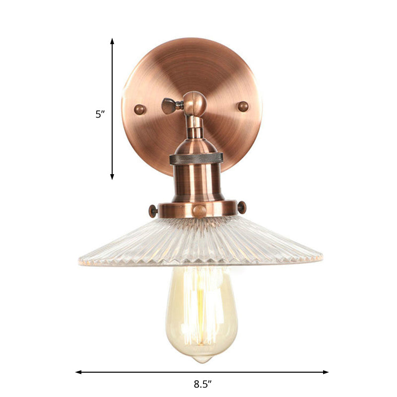 Frendorf | Klar Prismen Glas Kupfer Wandleuchte Scalloped 1-Licht Industrielle Wandlampe Einrichtung