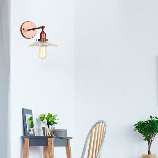 Frendorf | 1 Licht Golvend Wandlamp Fixture Rustieke Stijl Koper Geribbeld Glas Muur Lamp voor Eettafel