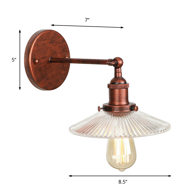 Frendorf | 1 Licht Golvend Wandlamp Fixture Rustieke Stijl Koper Geribbeld Glas Muur Lamp voor Eettafel