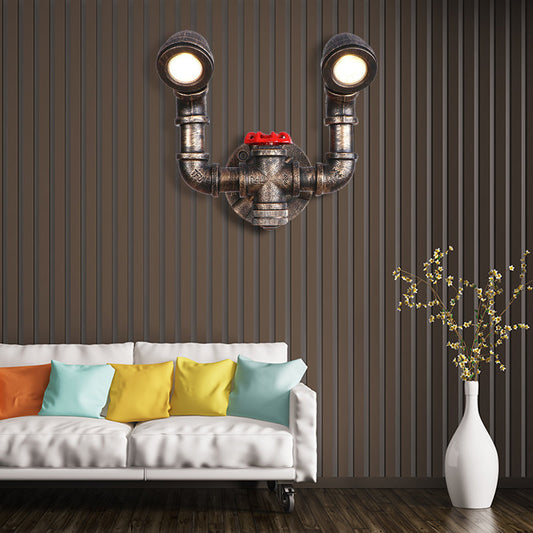 Frendorf | Gealterted Messing 2 Lichten Wandlicht Fixture Rustiek Stijlvol Smeedijzeren Pijp Wandmontage Licht met Waterklep