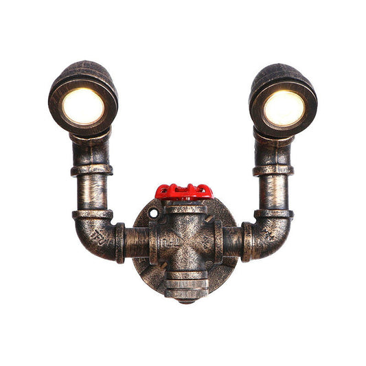 Frendorf | Gealterted Messing 2 Lichten Wandlicht Fixture Rustiek Stijlvol Smeedijzeren Pijp Wandmontage Licht met Waterklep