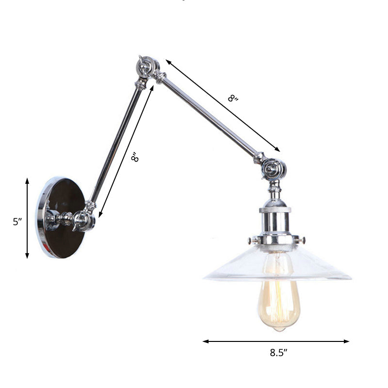 Frendorf | Klar Glas Konische Wandlampe Vintage Stil 1 Licht Wohnzimmer Beleuchtung Fixture in Chrom