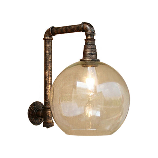 Frendorf | Globe Stairway Wandlamp Industrieel Duidelijk Glas 1 Licht Verouderd Messing Wandmontage Licht met Hoekpijp, 8"/10" Breedte