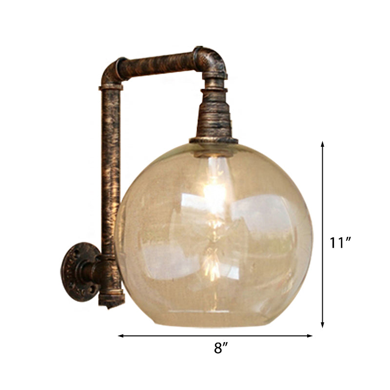 Frendorf | Globe Stairway Wandlamp Industrieel Duidelijk Glas 1 Licht Verouderd Messing Wandmontage Licht met Hoekpijp, 8"/10" Breedte