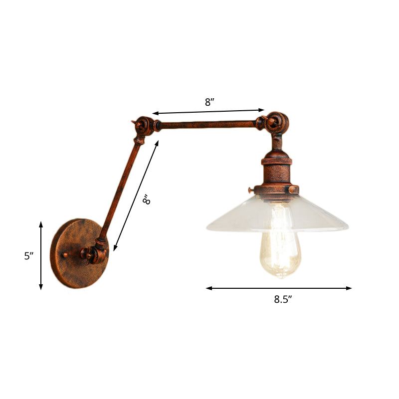 Frendorf | Rust Een Licht Wandlamp Vintage Helder Glazen Conische Verlichting Armatuur voor Slaapkamer