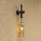 Frendorf | Glas wijnfles muurverlichting rustiek industrieel 1 licht restaurant blauw/doorzichtig wandlamp licht met rode klep
