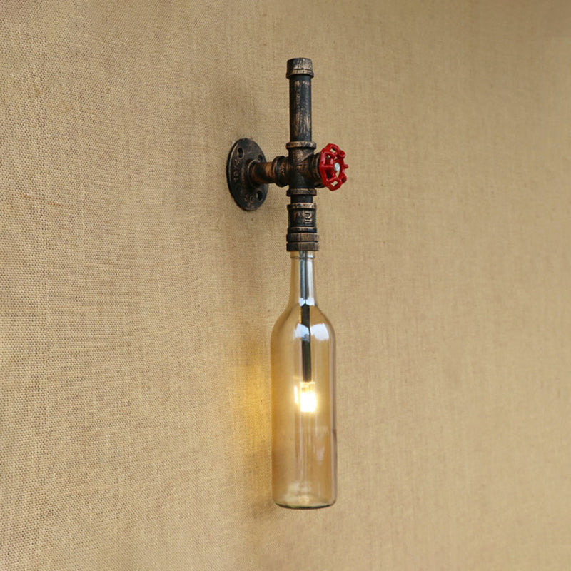 Frendorf | Glas wijnfles muurverlichting rustiek industrieel 1 licht restaurant blauw/doorzichtig wandlamp licht met rode klep