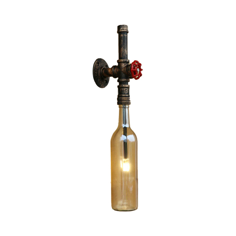 Frendorf | Glas wijnfles muurverlichting rustiek industrieel 1 licht restaurant blauw/doorzichtig wandlamp licht met rode klep