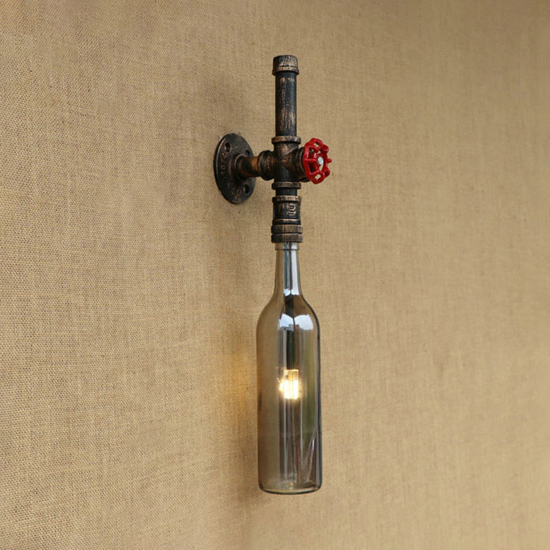 Frendorf | Glas wijnfles muurverlichting rustiek industrieel 1 licht restaurant blauw/doorzichtig wandlamp licht met rode klep