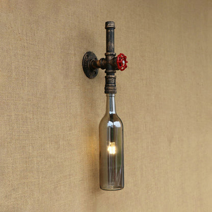 Frendorf | Glas wijnfles muurverlichting rustiek industrieel 1 licht restaurant blauw/doorzichtig wandlamp licht met rode klep
