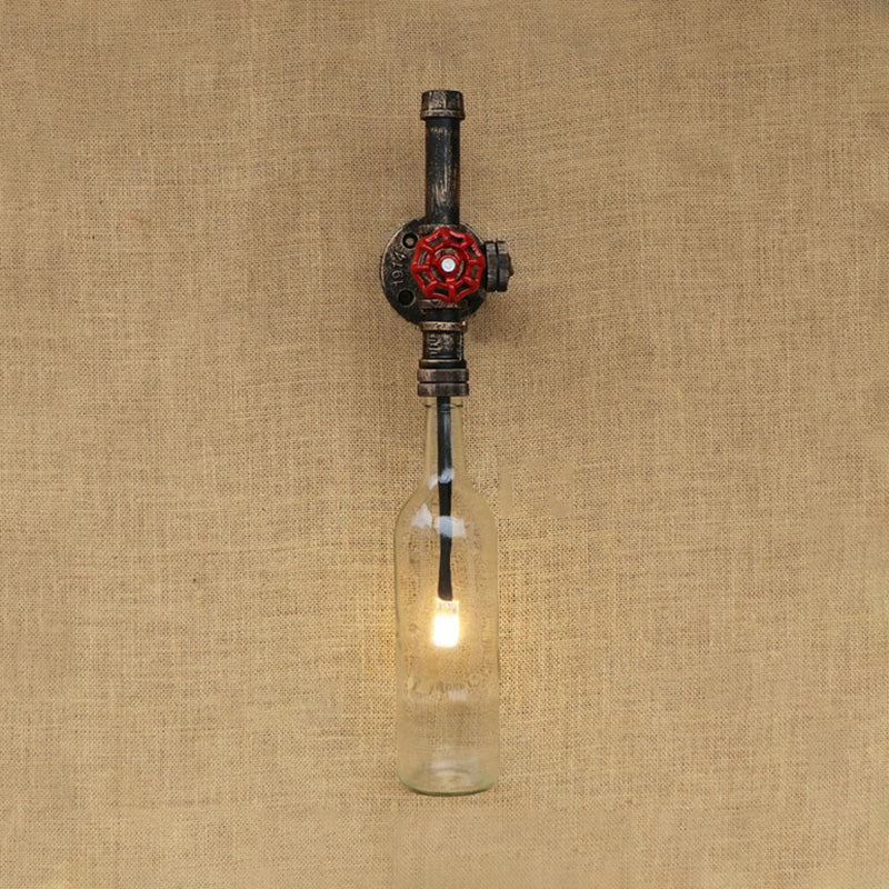 Frendorf | Glas wijnfles muurverlichting rustiek industrieel 1 licht restaurant blauw/doorzichtig wandlamp licht met rode klep
