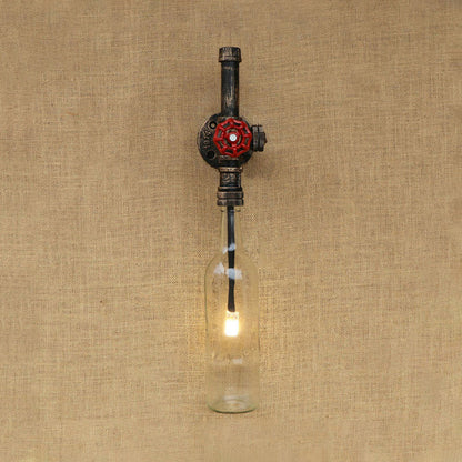 Frendorf | Glas wijnfles muurverlichting rustiek industrieel 1 licht restaurant blauw/doorzichtig wandlamp licht met rode klep