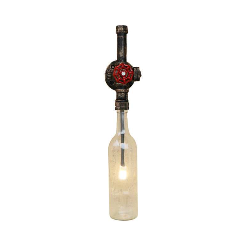Frendorf | Glas wijnfles muurverlichting rustiek industrieel 1 licht restaurant blauw/doorzichtig wandlamp licht met rode klep