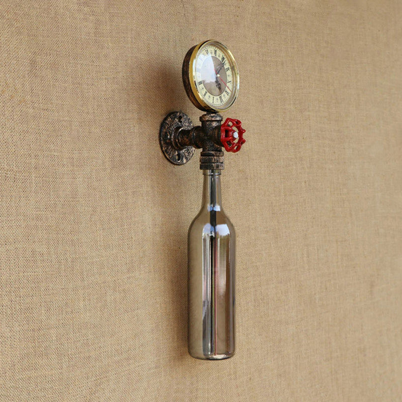 Frendorf | Braun/Blaue Flasche Wand Scone Lampe Vintage Stilvolle Glas 1 Glühbirne Wohnzimmer Wandbeleuchtung mit Manometer und Ventil