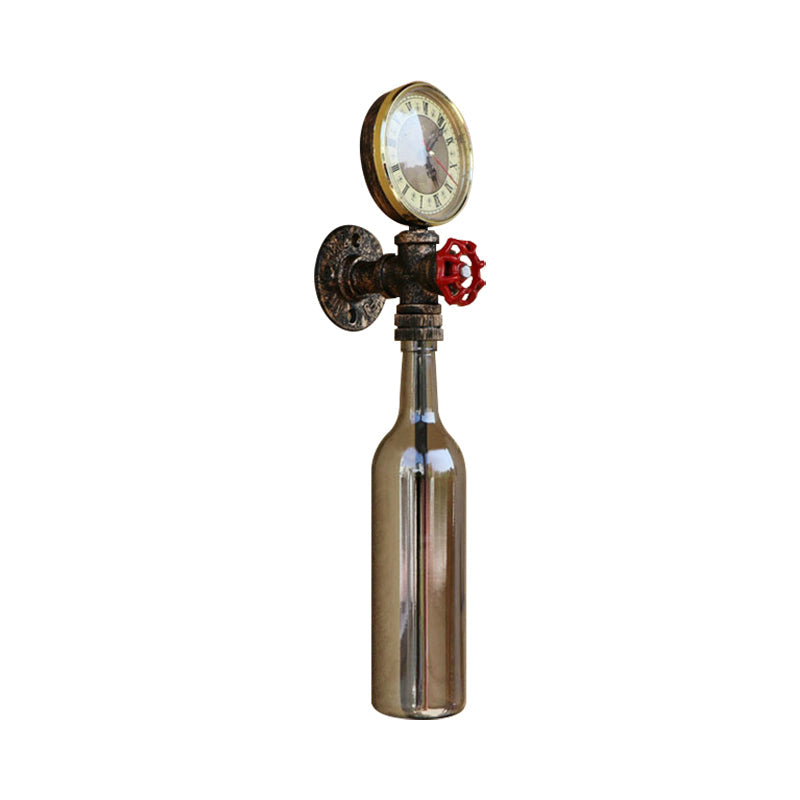 Frendorf | Braun/Blaue Flasche Wand Scone Lampe Vintage Stilvolle Glas 1 Glühbirne Wohnzimmer Wandbeleuchtung mit Manometer und Ventil