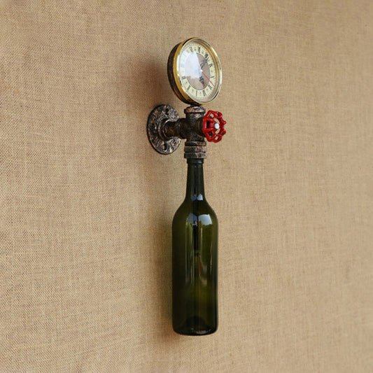Frendorf | Braun/Blaue Flasche Wand Scone Lampe Vintage Stilvolle Glas 1 Glühbirne Wohnzimmer Wandbeleuchtung mit Manometer und Ventil