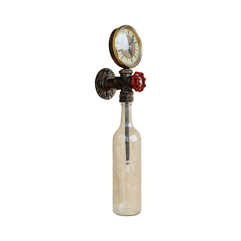 Frendorf | Braun/Blaue Flasche Wand Scone Lampe Vintage Stilvolle Glas 1 Glühbirne Wohnzimmer Wandbeleuchtung mit Manometer und Ventil