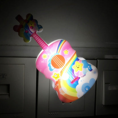 Frendorf | Gitaar Mini Plug in LED Wandlamp Kinderen Plastic Blauw en Geel/Rood en Blauw Nachtverlichting met Afstandsbediening