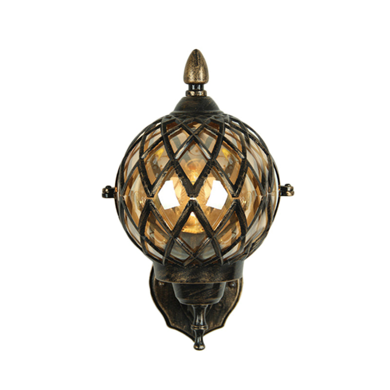 Frendorf | 1 Licht Amber Glas Wandlamp Licht Industriell Schwarze Kugel Esszimmer Beleuchtung Fixture mit Käfig