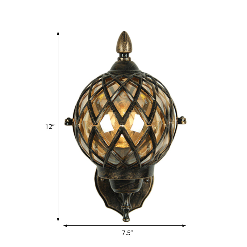 Frendorf | 1 Licht Amber Glas Wandlamp Licht Industriell Schwarze Kugel Esszimmer Beleuchtung Fixture mit Käfig