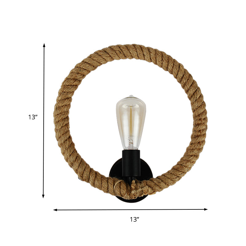 Frendorf | Geknoopte Ring Wandlamp met Open Gloeilamp Boerderij 1 Licht Hal Vaste Lamp in Zwart