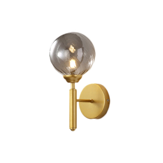 Frendorf | 1 Glühbirne Globe Wandmontierte Lichtarmatur Moderne Messing Gerauchtes Strukturiertes Glas Beleuchtung