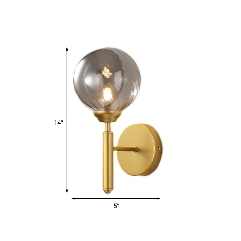 Frendorf | 1 Glühbirne Globe Wandmontierte Lichtarmatur Moderne Messing Gerauchtes Strukturiertes Glas Beleuchtung