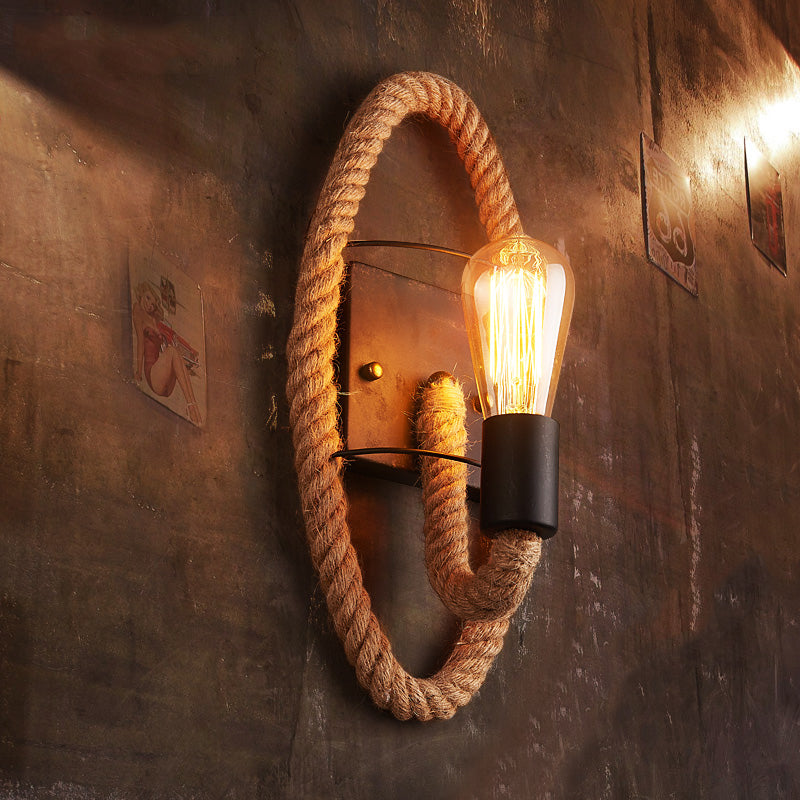 Frendorf | Geseilde ronde/ovale wandlamp met blote gloeilamp nautische stijl 1 licht restaurant wandlamp verlichting in zwart