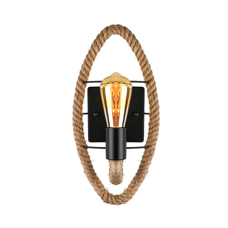 Frendorf | Geseilde ronde/ovale wandlamp met blote gloeilamp nautische stijl 1 licht restaurant wandlamp verlichting in zwart