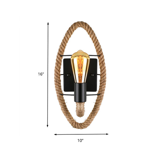 Frendorf | Geseilde ronde/ovale wandlamp met blote gloeilamp nautische stijl 1 licht restaurant wandlamp verlichting in zwart