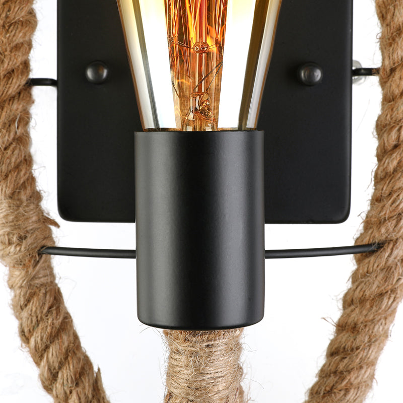 Frendorf | Geseilde ronde/ovale wandlamp met blote gloeilamp nautische stijl 1 licht restaurant wandlamp verlichting in zwart