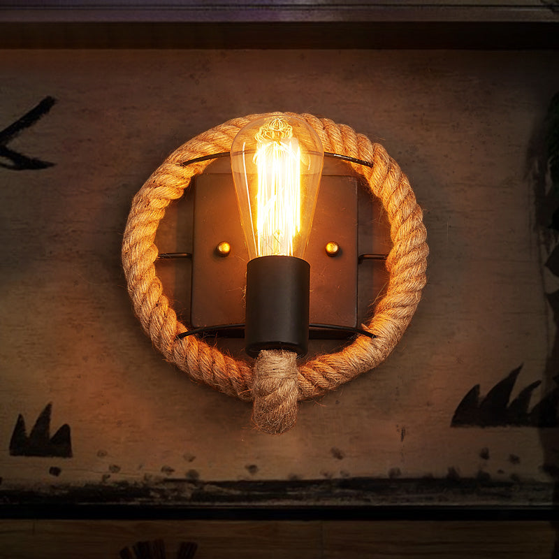 Frendorf | Geseilde ronde/ovale wandlamp met blote gloeilamp nautische stijl 1 licht restaurant wandlamp verlichting in zwart