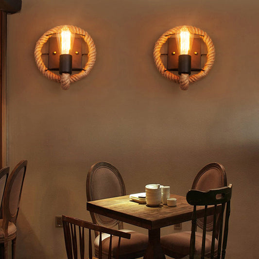 Frendorf | Geseilde ronde/ovale wandlamp met blote gloeilamp nautische stijl 1 licht restaurant wandlamp verlichting in zwart