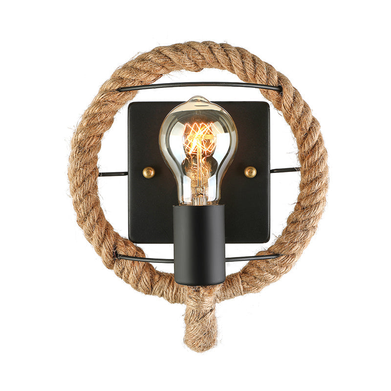 Frendorf | Geseilde ronde/ovale wandlamp met blote gloeilamp nautische stijl 1 licht restaurant wandlamp verlichting in zwart