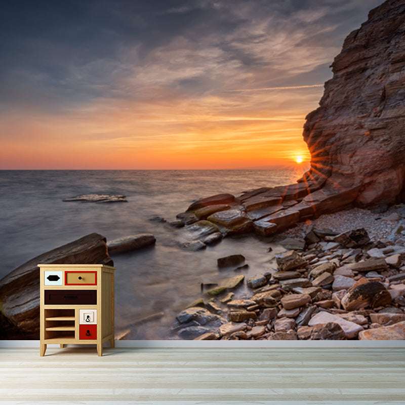 Großes Fotografie-Wandbild Gelb-Blauer Sonnenuntergang Küste mit Bogen-Eingangs-Wanddeko, Individuelle Größe