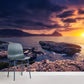 Frendorf | Custom Photography Tropix Mural mit Sonnenuntergang und felsiger Küstenmuster in Gelb
