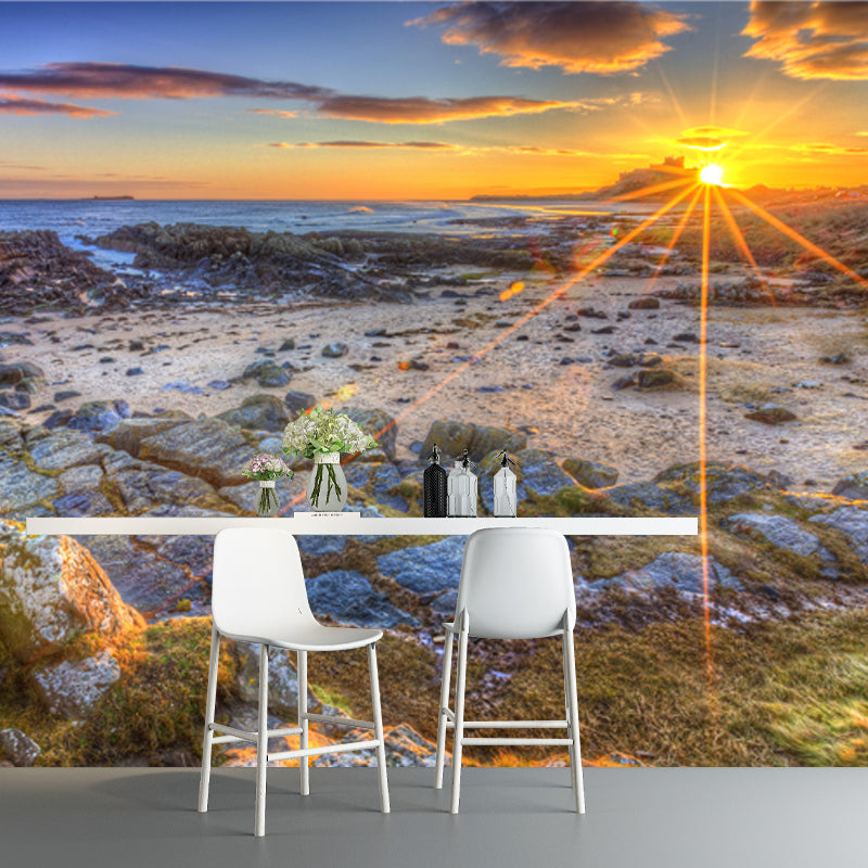Frendorf | Foto Gedruckt Sunset Seashore Muurdecoratie Tropische Gedroogte Mossteen Wandkunst in Geel