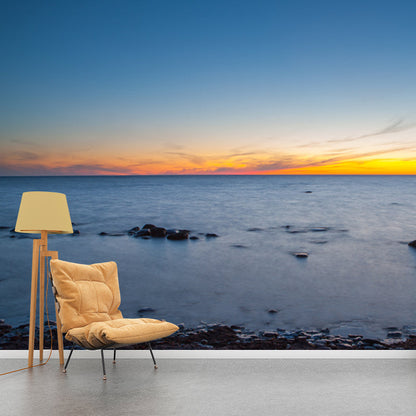 Blaues Seashore nach Sonnenuntergang Wandgemälde Waschbare Tropische Wohnzimmerwandverkleidung für Flur