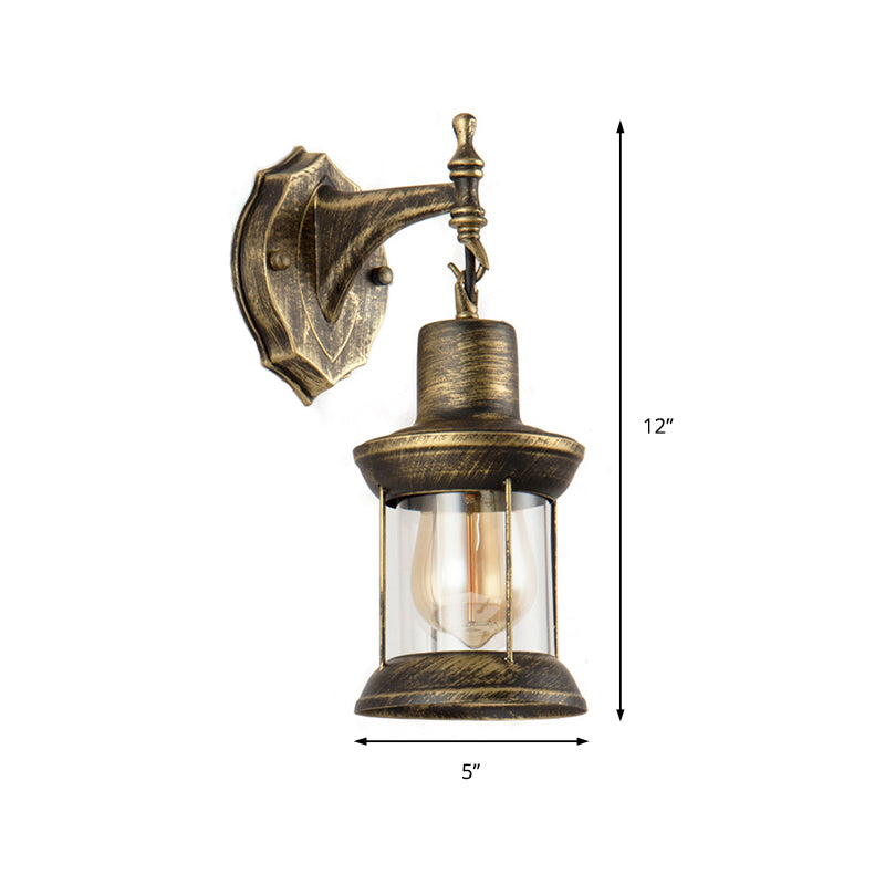 Frendorf | Ein E27 Wandlicht mit Petroleum-Schirm aus klarem Glas Traditionelle Außen-Wandleuchte in antikem Bronze