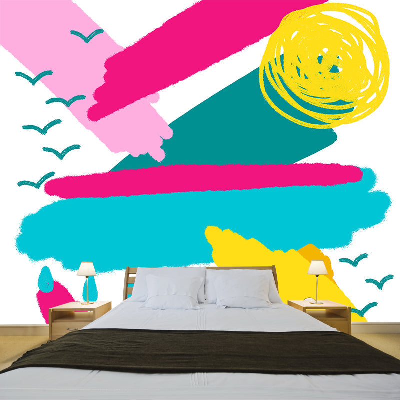Frendorf | Gele Kinderkunst Muurdecoratie Grote Weer Doodle Wandbedekking voor Kinderen Kamer