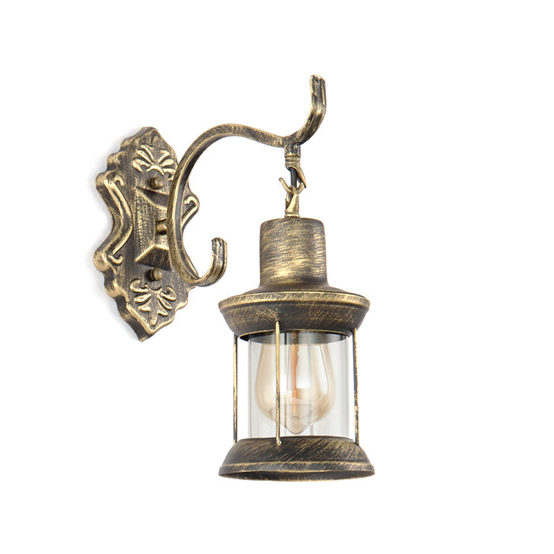 Frendorf | 1 Glühbirne Kerosin Wandmontierte Leuchte Rustikaler Stil Gealtertes Bronze Klares Glas Beleuchtung mit Graviertem Muster