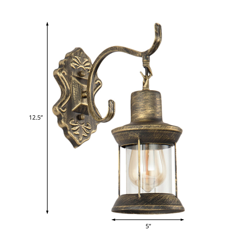 Frendorf | 1 Glühbirne Kerosin Wandmontierte Leuchte Rustikaler Stil Gealtertes Bronze Klares Glas Beleuchtung mit Graviertem Muster