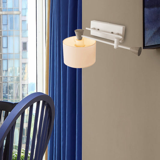 Frendorf | Stof Drum Schaduw Wandmontage Licht Industrieel Loft 1 Licht Slaapkamer Verstelbare Wandverlichting in Wit