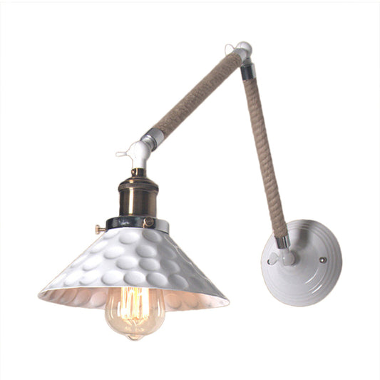 Frendorf | Metalen Dimpled Conische Wandlamp Industrieel Stijl 1 Licht Gang Wandlamp met Draaibare Arm in Wit