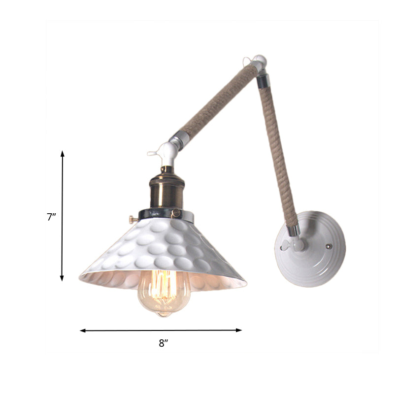 Frendorf | Metalen Dimpled Conische Wandlamp Industrieel Stijl 1 Licht Gang Wandlamp met Draaibare Arm in Wit