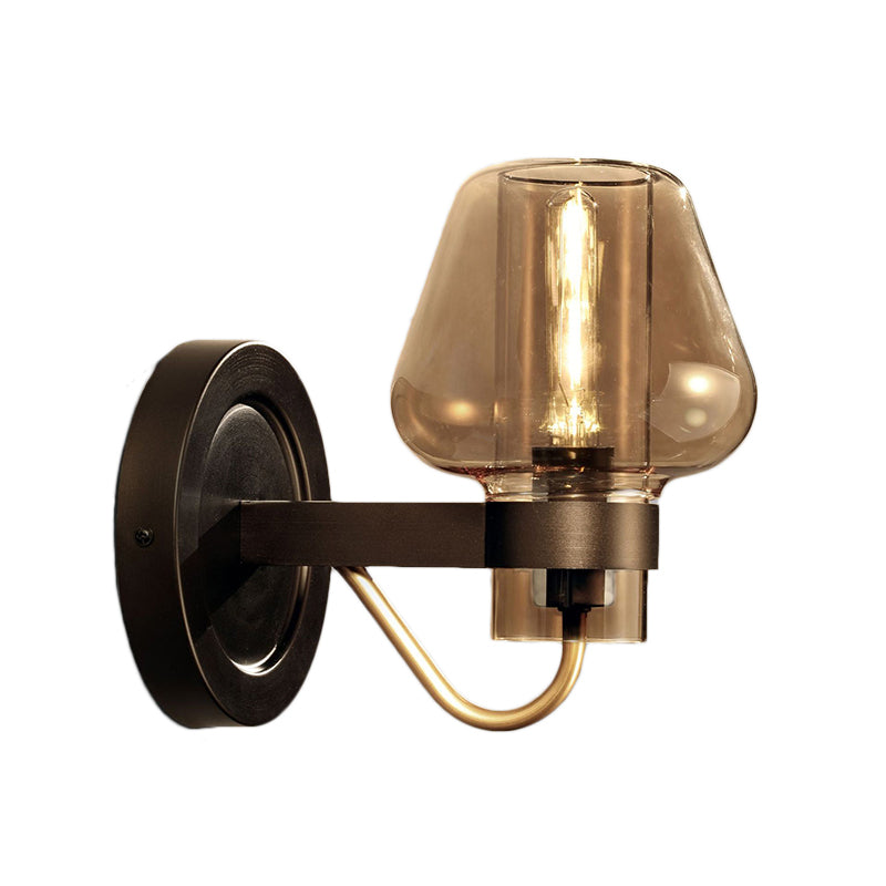 Frendorf | 1 Licht Amber Glas Wandlamp Modern Schwarzes Pilz Schlafzimmer Beleuchtungseinrichtung