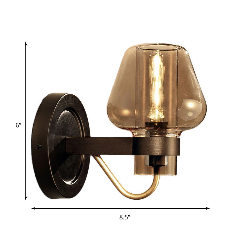 Frendorf | 1 Licht Amber Glas Wandlamp Modern Schwarzes Pilz Schlafzimmer Beleuchtungseinrichtung