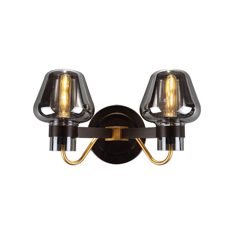 Frendorf | 2-Lampe Wandbeleuchtung mit Pilzschirm Rauchglas Moderne Schlafzimmer Wandleuchte Beleuchtungseinrichtung