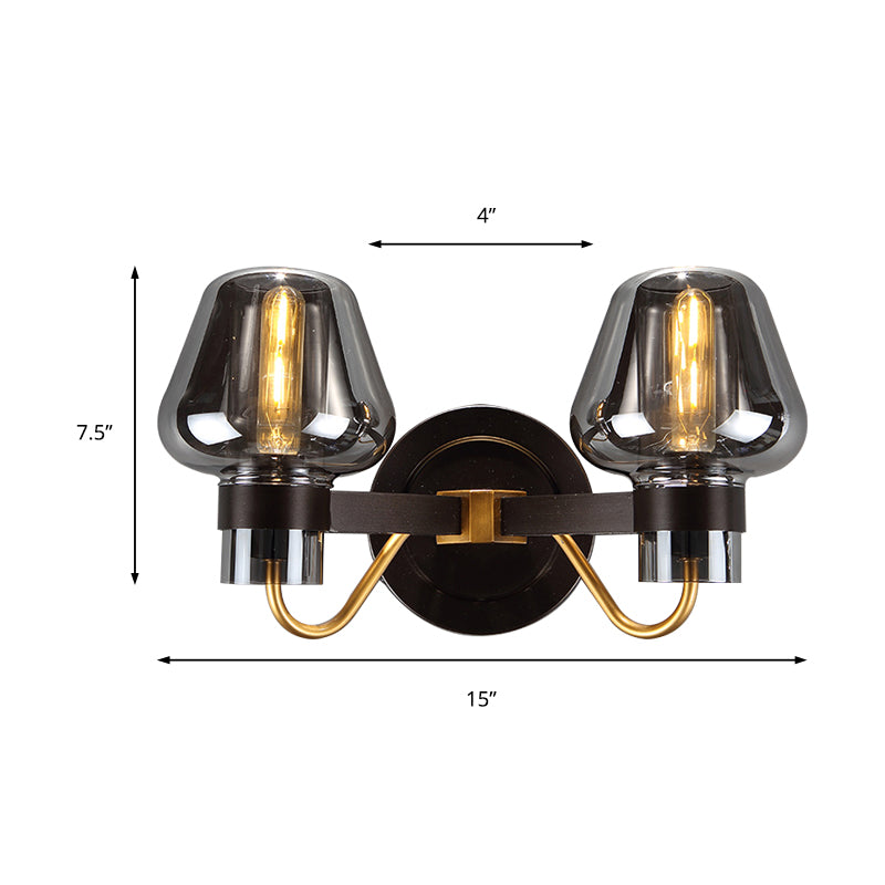 Frendorf | 2-Lampe Wandbeleuchtung mit Pilzschirm Rauchglas Moderne Schlafzimmer Wandleuchte Beleuchtungseinrichtung