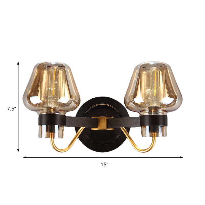 Frendorf | 2-Lampen Pilz Wandleuchte Moderne Schwarze Bernstein Glas Wandlampe für Wohnzimmer